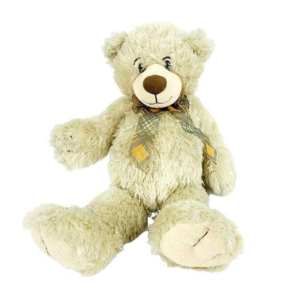 First & Main RegisTeddy Bear 16 inch Plaid Bow haggy Fuzzy Stuffed Animal Toy - Picture 1 of 4